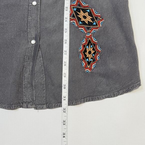 Scully Shirt Womens Medium Gray Western Aztec Embroidered Pearl Snap Long Sleeve - Picture 4 of 9